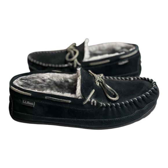 L.L. Bean Wicked Good Slippers Men’s 12 Black Suede Fur Lined Moccasin Slippers main image 6